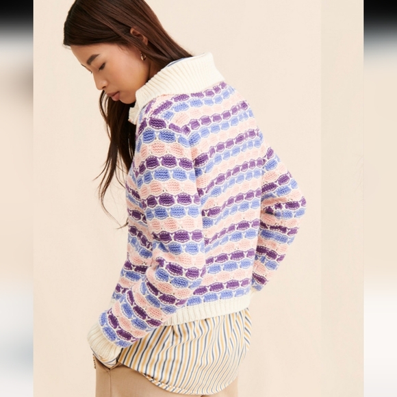 NTW Find Me Now Free People Confetti Crochet Polo Sweater Size M/L - Picture 2 of 6